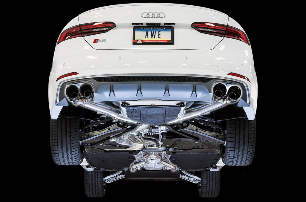 AWE Track Edition Exhaust for Audi B9 S5 Sportback - 4" Diamond Black Tips