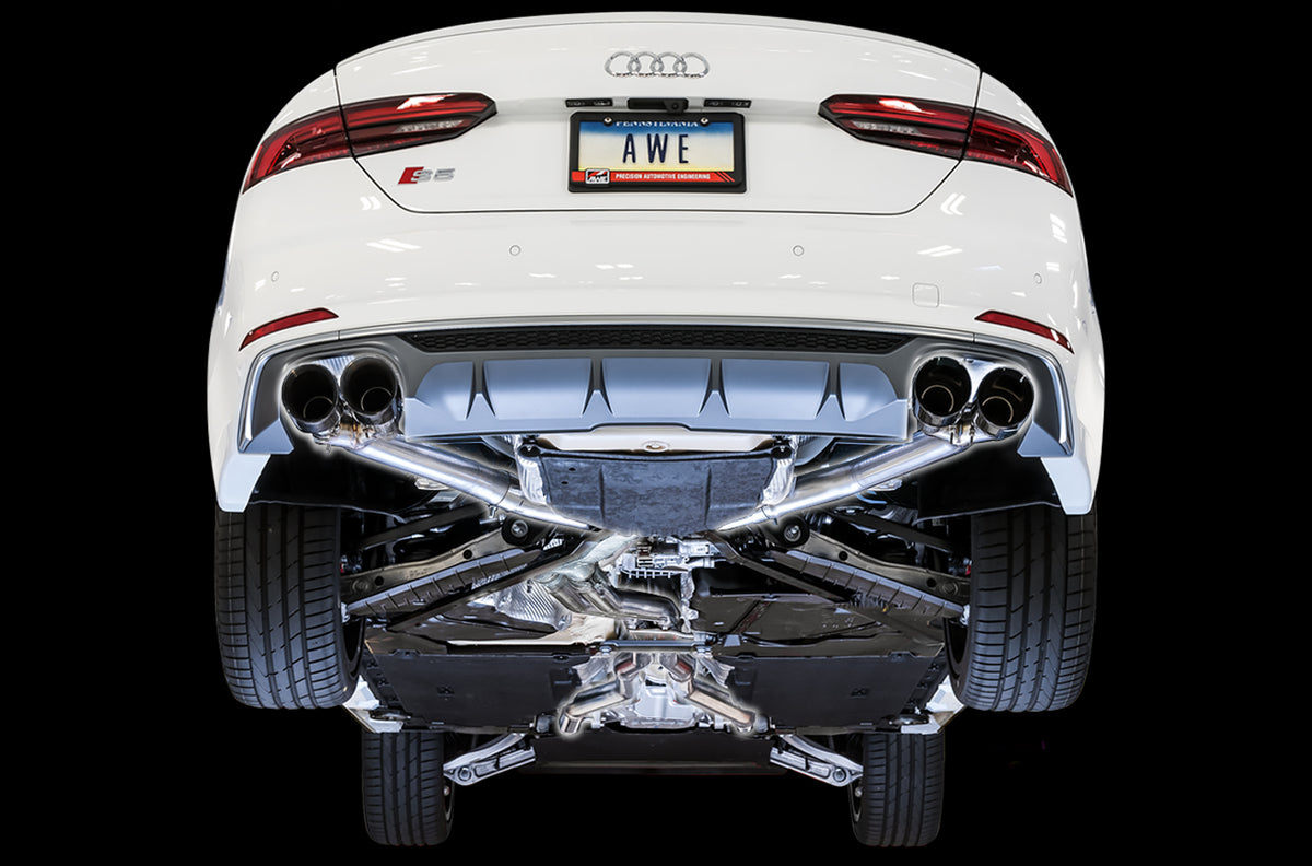 AWE Track Edition Exhaust for Audi B9 S5 Sportback - 4" Diamond Black Tips