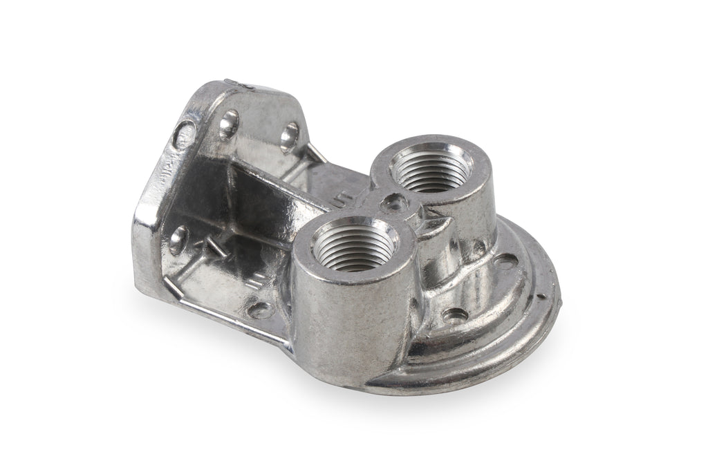 Cast Remote Oil Filter Mount Kit with 1/2" NPT facing upward - Female 3/4"- 16 Thread for Single Filter Mount.