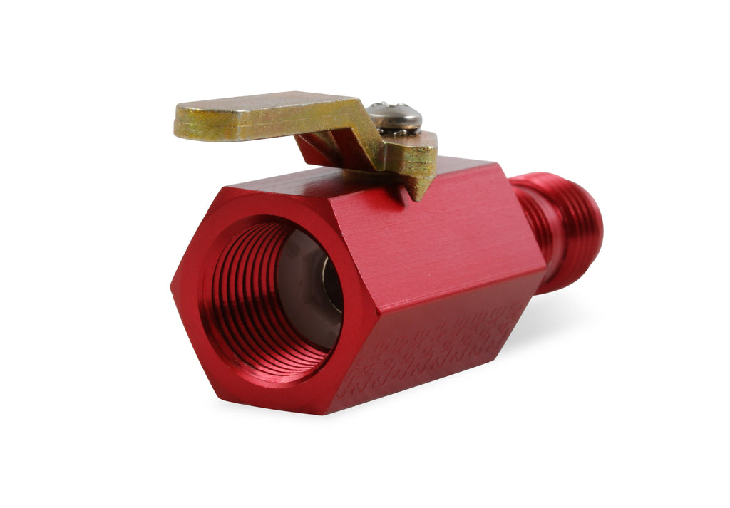 Shut-Off Valve 3/8" NPT Female Inlet & -6AN Bulkhead Outlet - 2.75 in. (2-3/4") Overall Length Red Anodized Aluminum