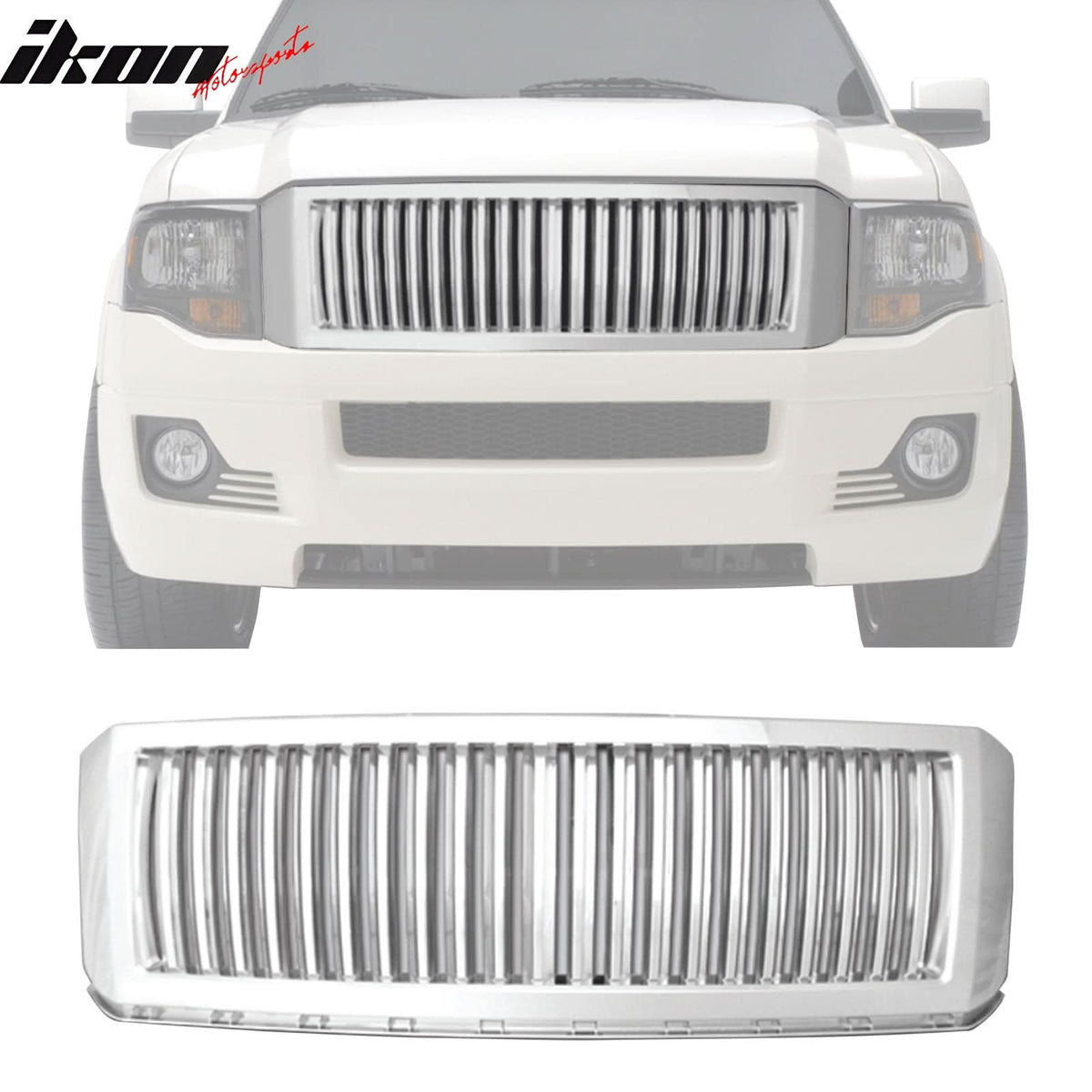 2007-2014 Ford Expedition Vertical Style Front Hood Upper Grill Chrome