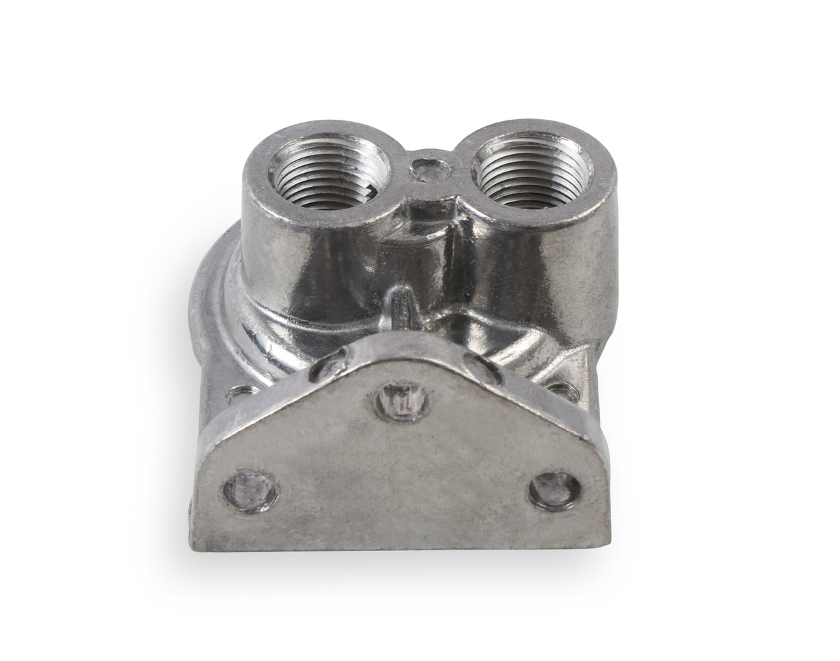 Cast Remote Oil Filter Mount Kit with 1/2" NPT facing upward - Female 3/4"- 16 Thread for Single Filter Mount.