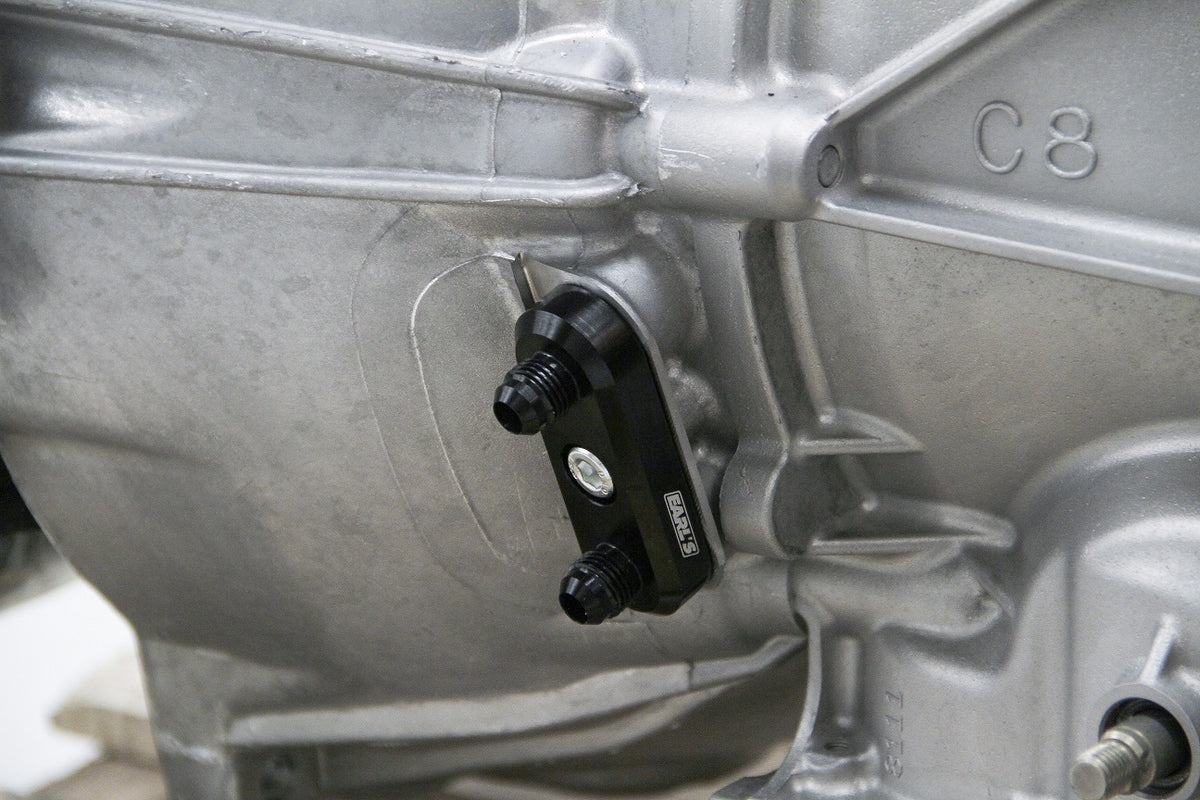 Fits GM 6L80E, 6L90E, and 8L90E Transmissions, -6 AN Male Flares, Black Anodized Finish