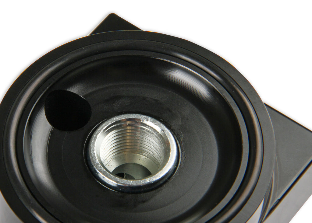 Earls Remote Oil Filter Adapter - 90 Degree Ports, Billet Aluminum w/ Hardware, Fits Oil Filters w/ 3/4"-16 threads & w/ 2-3/4" Diameter Gasket , Use w/ -10 AN O-Ring Port Adapters.