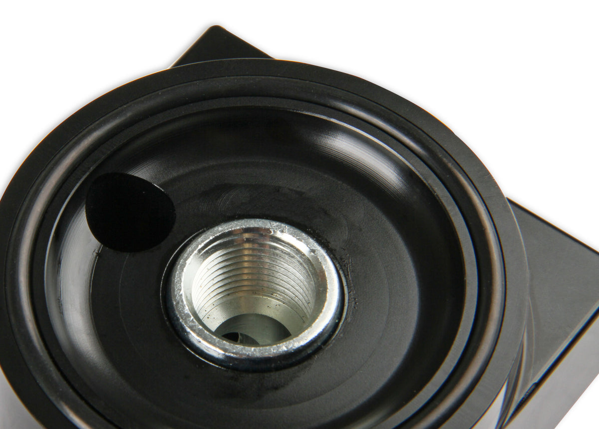 Earls Remote Oil Filter Adapter - 90 Degree Ports, Billet Aluminum w/ Hardware, Fits Oil Filters w/ 3/4"-16 threads & w/ 2-3/4" Diameter Gasket , Use w/ -10 AN O-Ring Port Adapters.