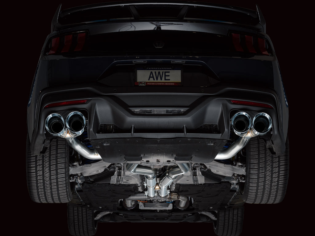 AWE Track Edition Exhaust for S650 Ford Mustang Dark Horse - Quad Chrome Silver Tips