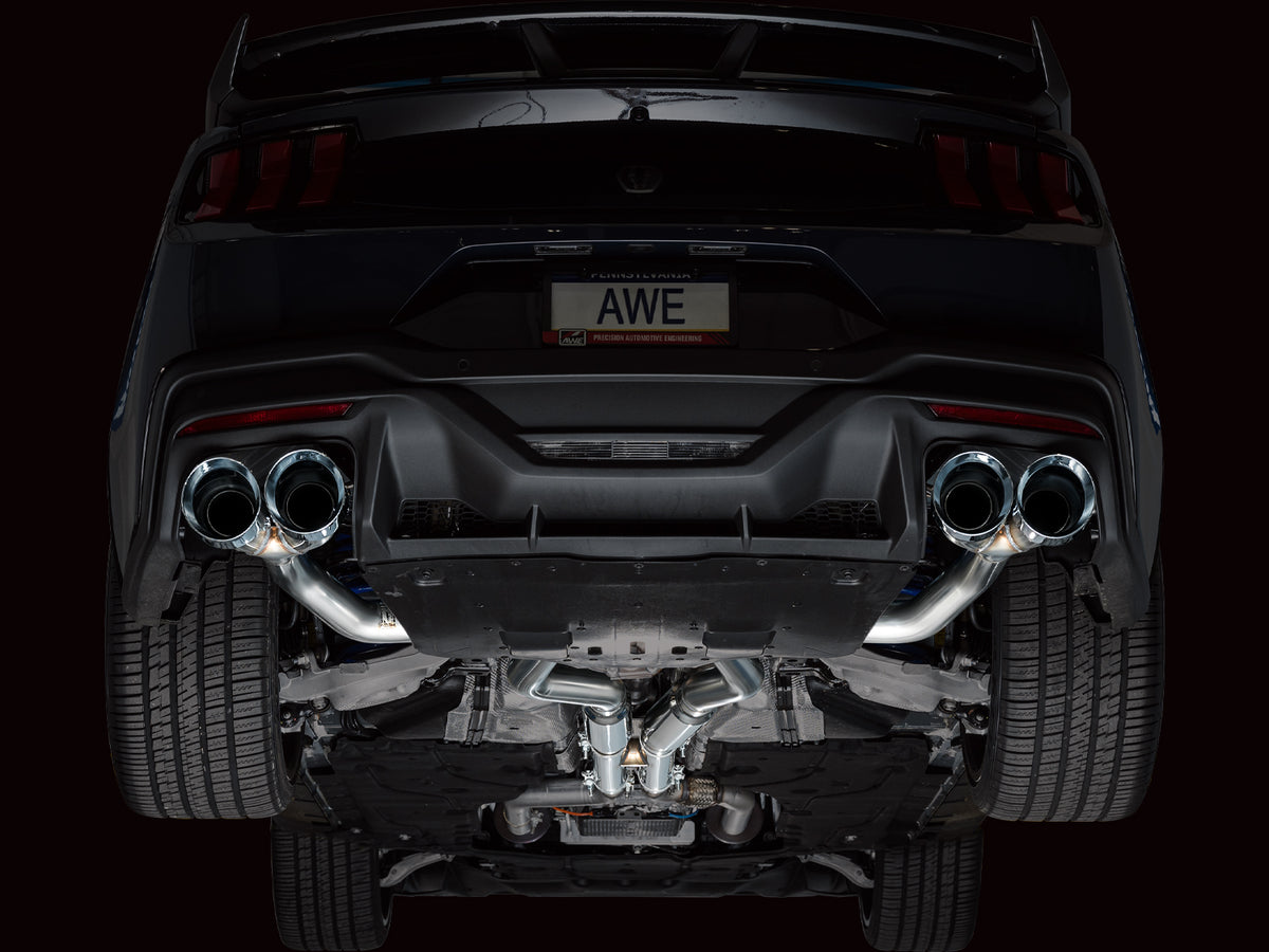 AWE Track Edition Exhaust for S650 Ford Mustang Dark Horse - Quad Chrome Silver Tips