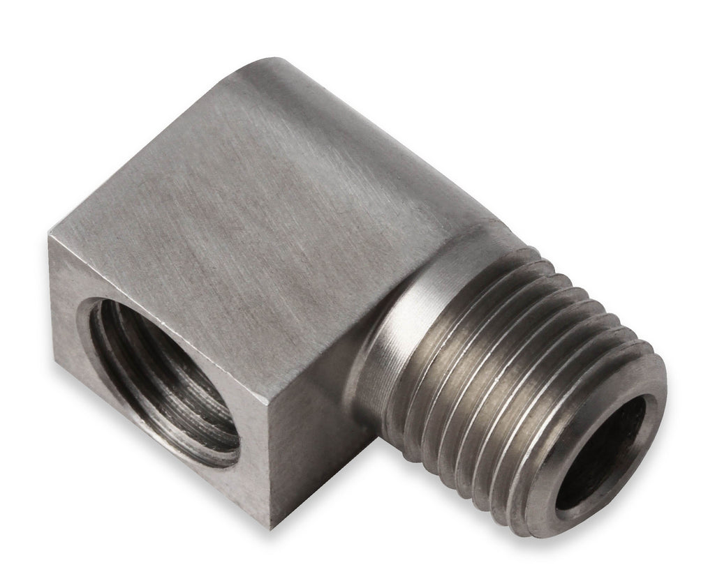 Hardline Adapter - 90 Degree Stainless Steel - 1/8" NPT Male to 3/8"-24 Inverted Flare Female.