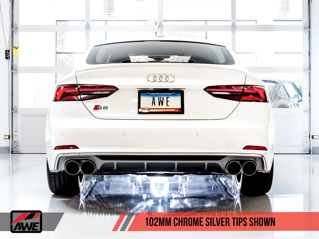 AWE Track Edition Exhaust for Audi B9 S5 Sportback - 4" Chrome Silver Tips