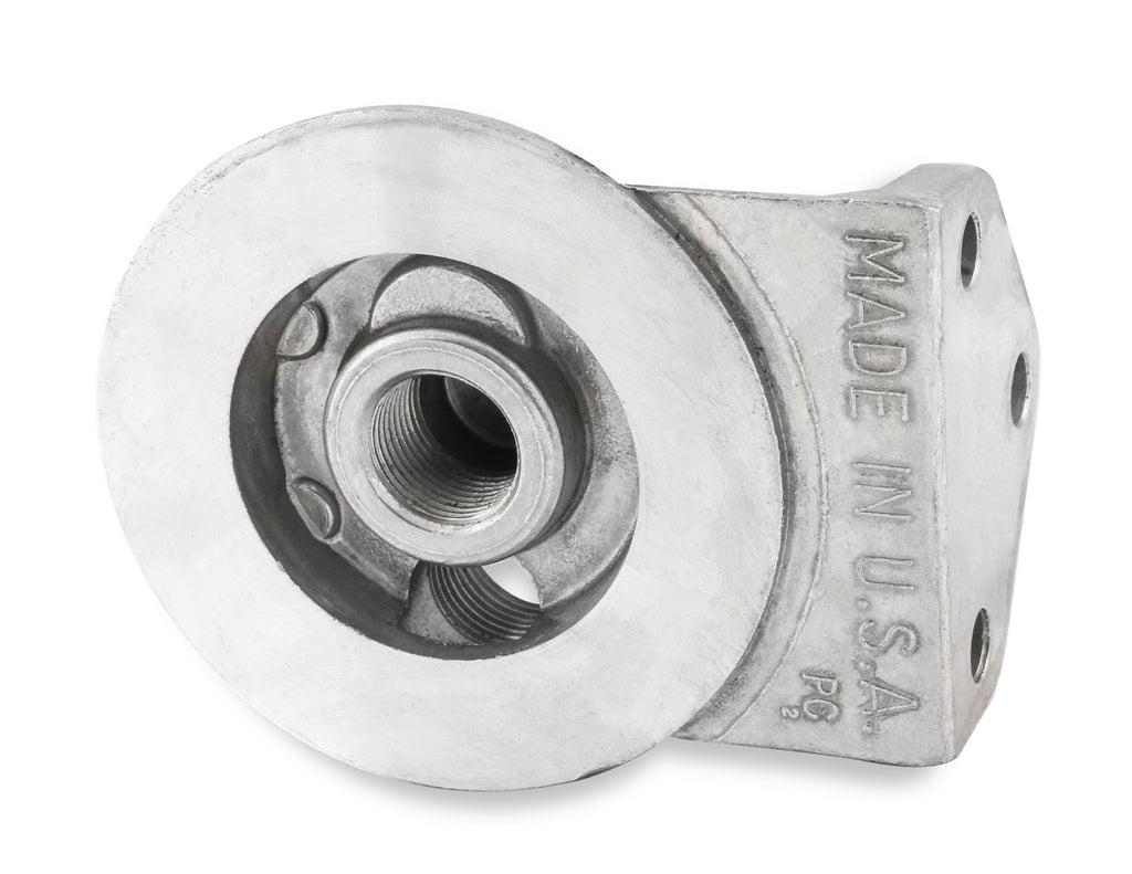 Cast Remote Oil Filter Mount Kit with 1/2" NPT facing upward - Female 3/4"- 16 Thread for Single Filter Mount.