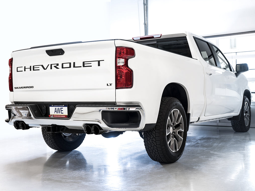 AWE 0FG Catback Exhaust for 4th Gen Silverado/Sierra 1500 6.2L (with bumper cutouts) - 4" Diamond Black Tips