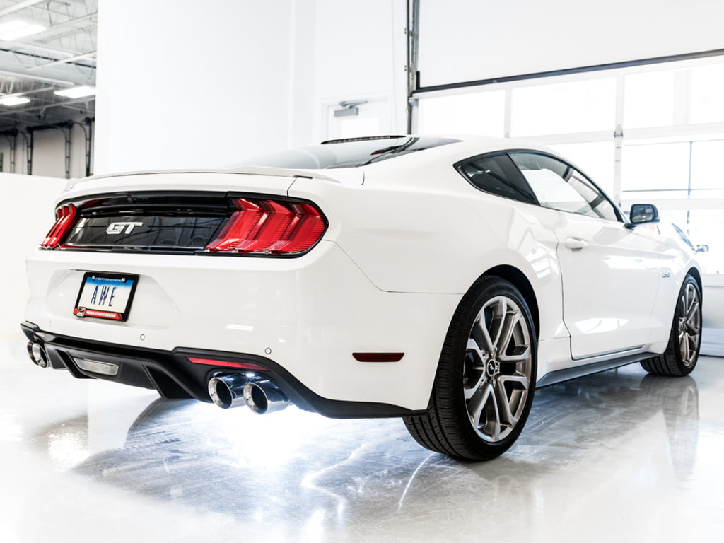 AWE Touring Edition Cat-back Exhaust for the '18-'23 S550 Mustang GT - Quad Chrome Silver Tips