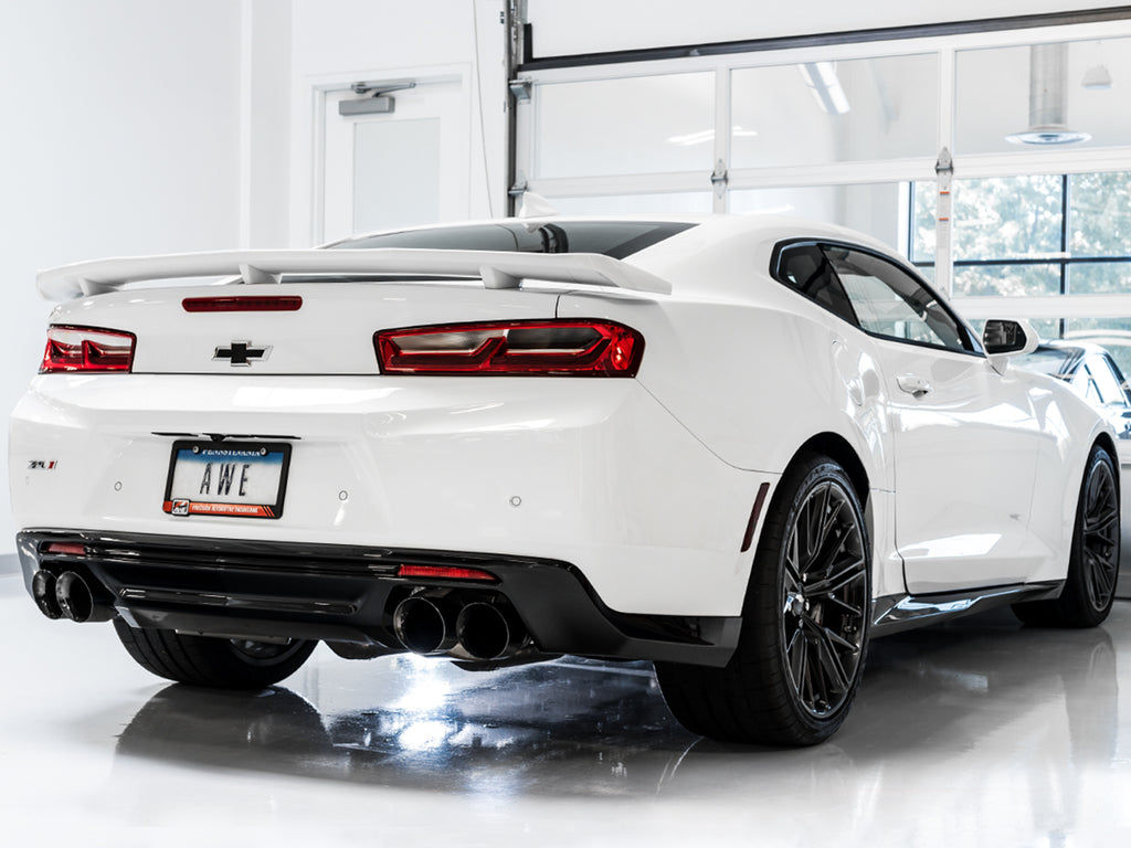 AWE Touring Edition Catback Exhaust for Gen6 Camaro SS/ZL1/LT1, Quad Outlet - Non-Resonated - 4.5" Chrome Silver Tips