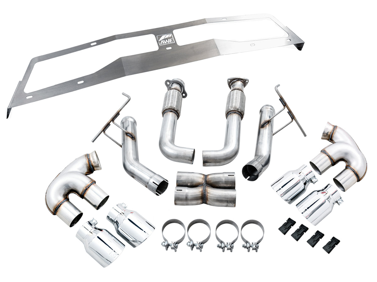 AWE Track Edition Exhaust for C8 Corvette - 4.5" Chrome Silver Tips