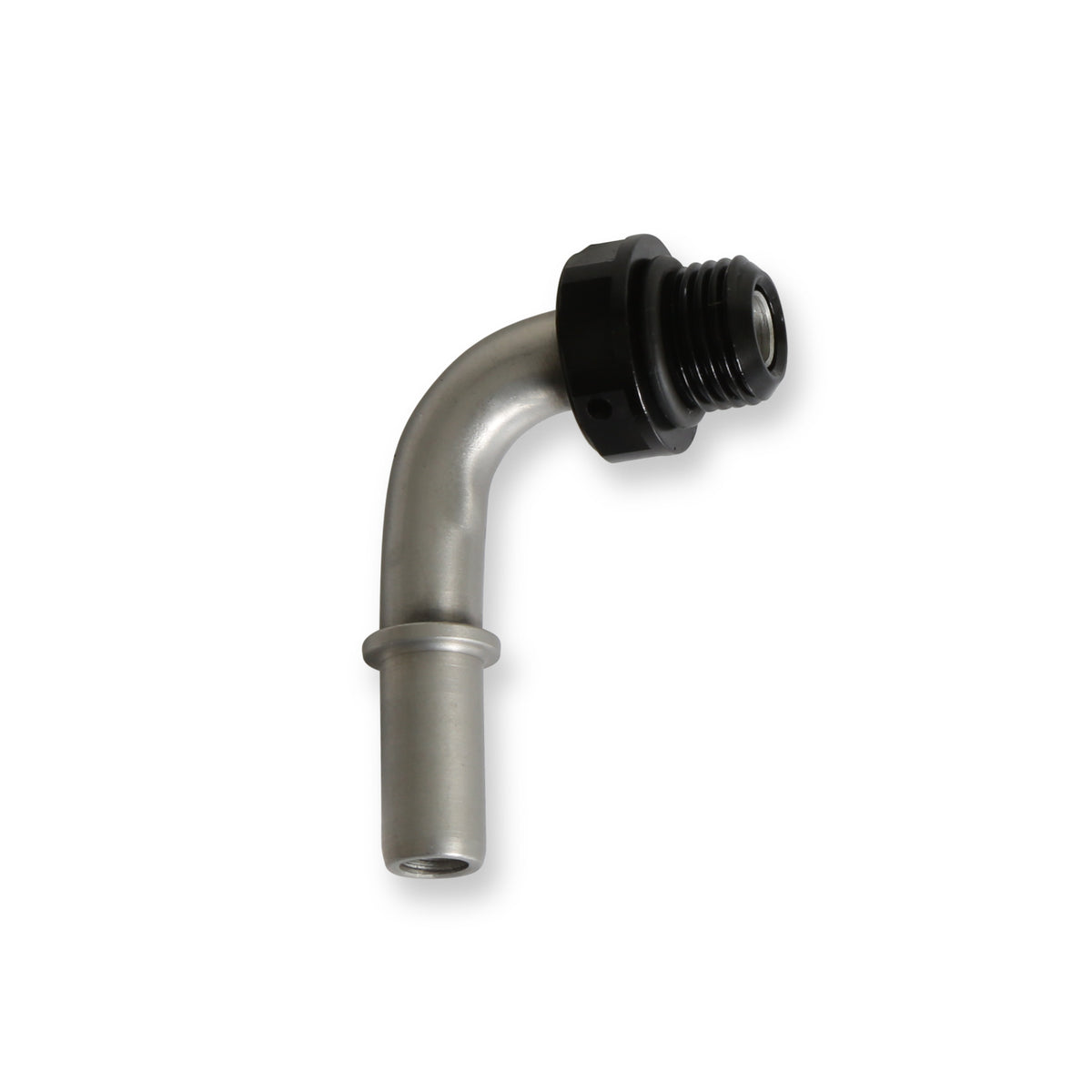-6 AN O-Ring Port Male to 3/8" Tube OE (Original Equipment) Style - Stainless Steel & Back Aluminum Construction. Ideal for Use w/ Stock Fuel Hose & Billet Aluminum Fuel Rails, or Fuel Module.
