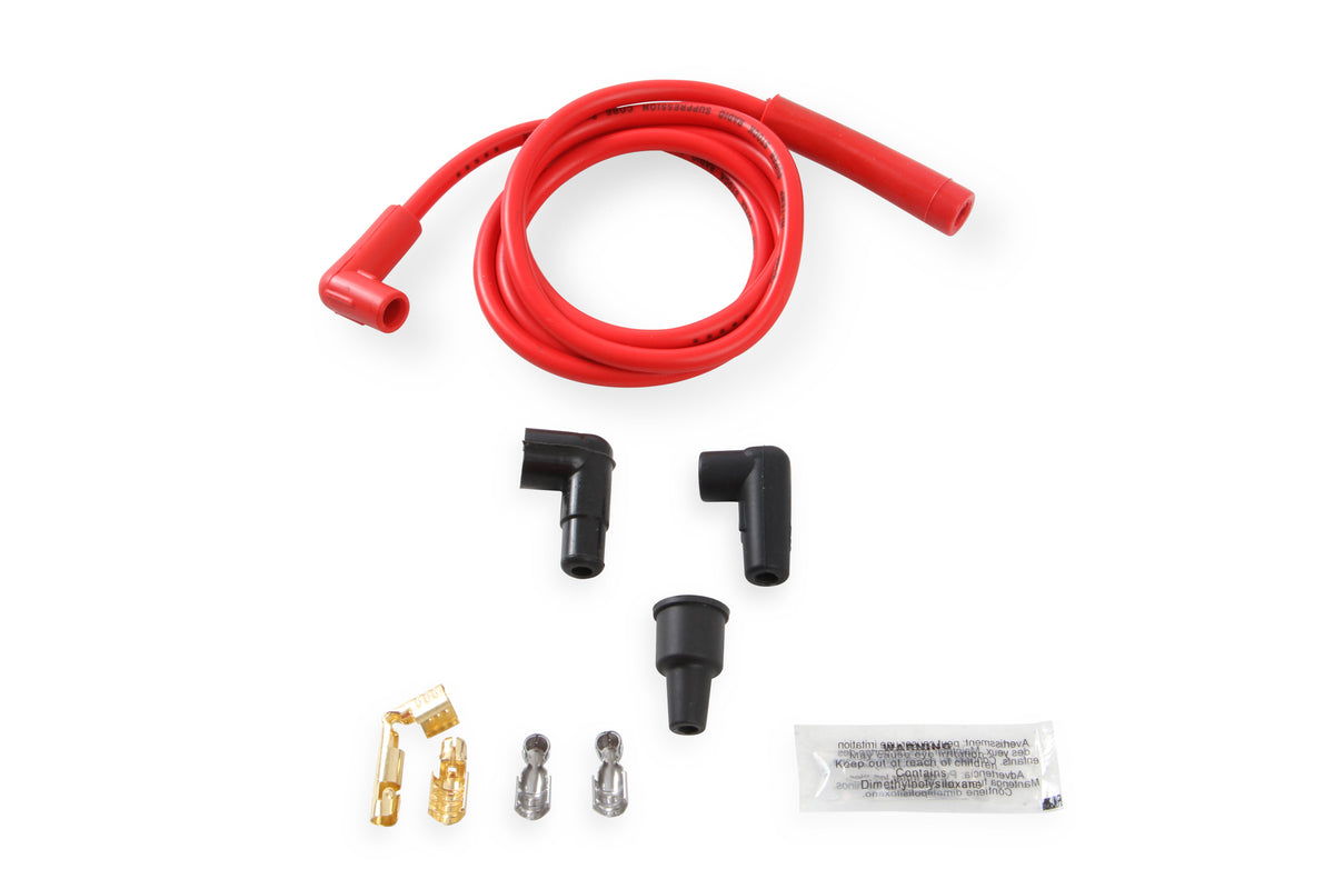 Single Wire Replacement Kit - Straight and 90° Spark plug boots - Universal - Red - Universal Single Wire Replacement Kit, Straight and 90° Spark plug boots, 60 in, 8mm, 500 ohms per ft, Red