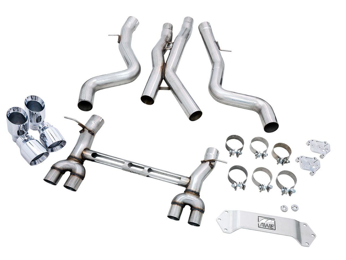 AWE Track Edition Catback Exhaust for BMW F8X M3/M4 - 4" Chrome Silver Tips