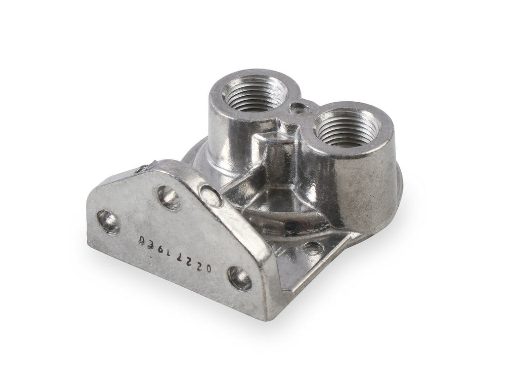 Cast Remote Oil Filter Mount Kit with 1/2" NPT facing upward - Female 3/4"- 16 Thread for Single Filter Mount.