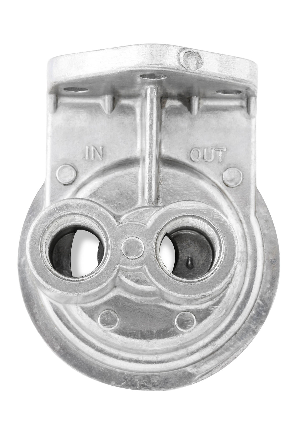 Cast Remote Oil Filter Mount Kit with 1/2" NPT facing upward - Female 3/4"- 16 Thread for Single Filter Mount.