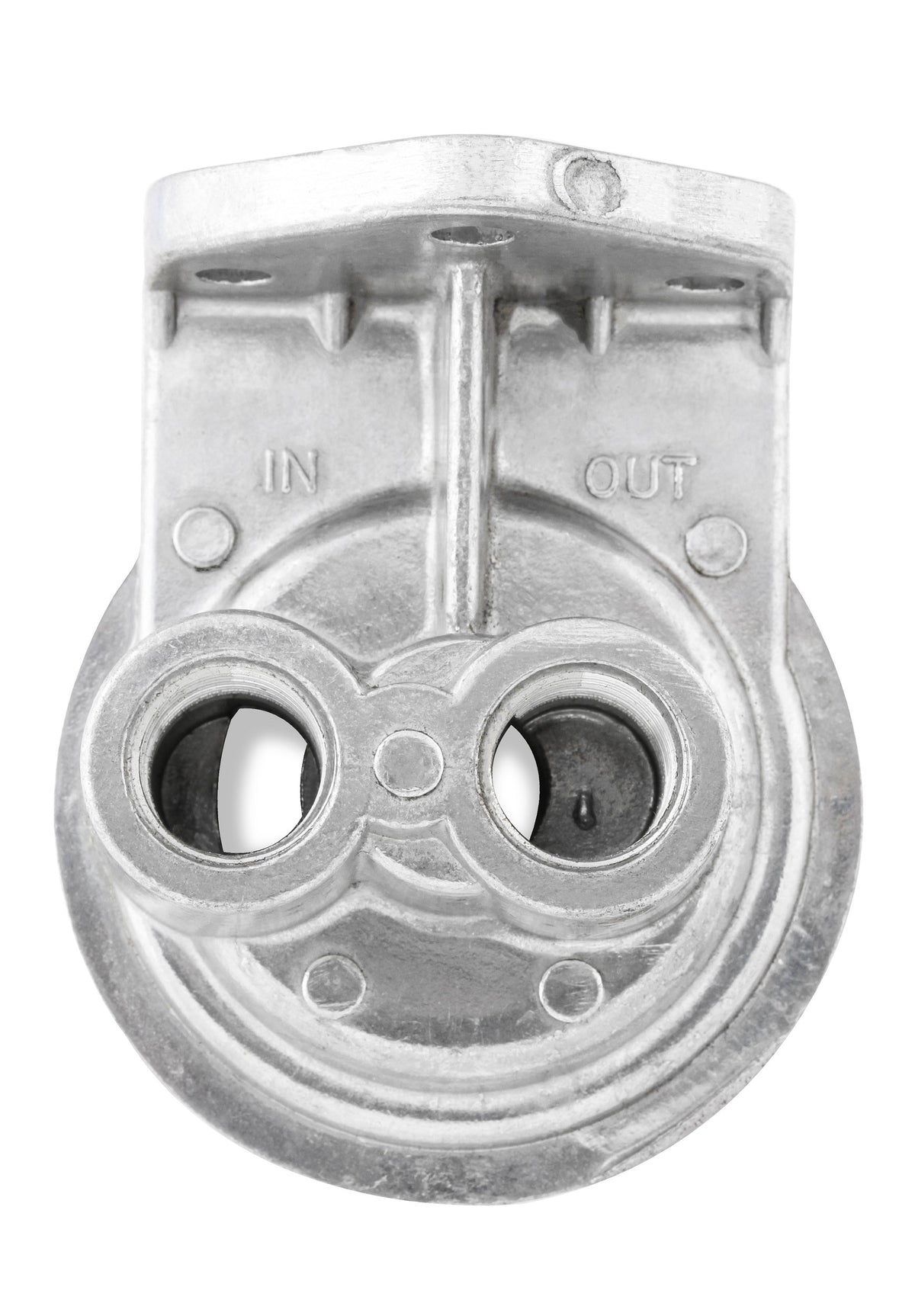 Cast Remote Oil Filter Mount Kit with 1/2" NPT facing upward - Female 3/4"- 16 Thread for Single Filter Mount.