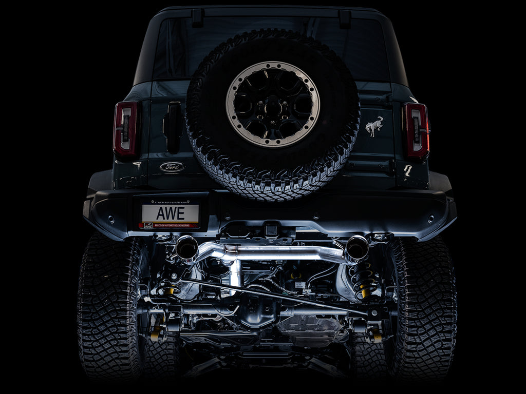 AWE 0FG Catback Exhaust for Ford Bronco with BashGuard™ - Dual 4.5" Chrome Silver Tips