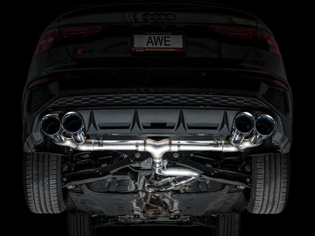 AWE Track Edition Exhaust for Audi 8Y S3 - 4.5" Chrome Silver Tips