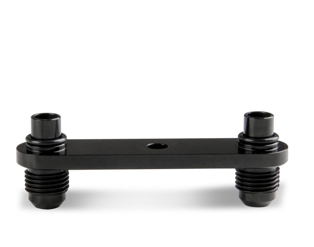 Fits GM (General Motors) 6L80E, and 6L90E Transmissions, -6 AN Male Flares, Black Anodized Finish, Fits Transmissions w/ OE (original equipment) Thermostat (Bolts onto the OE Thermostat).