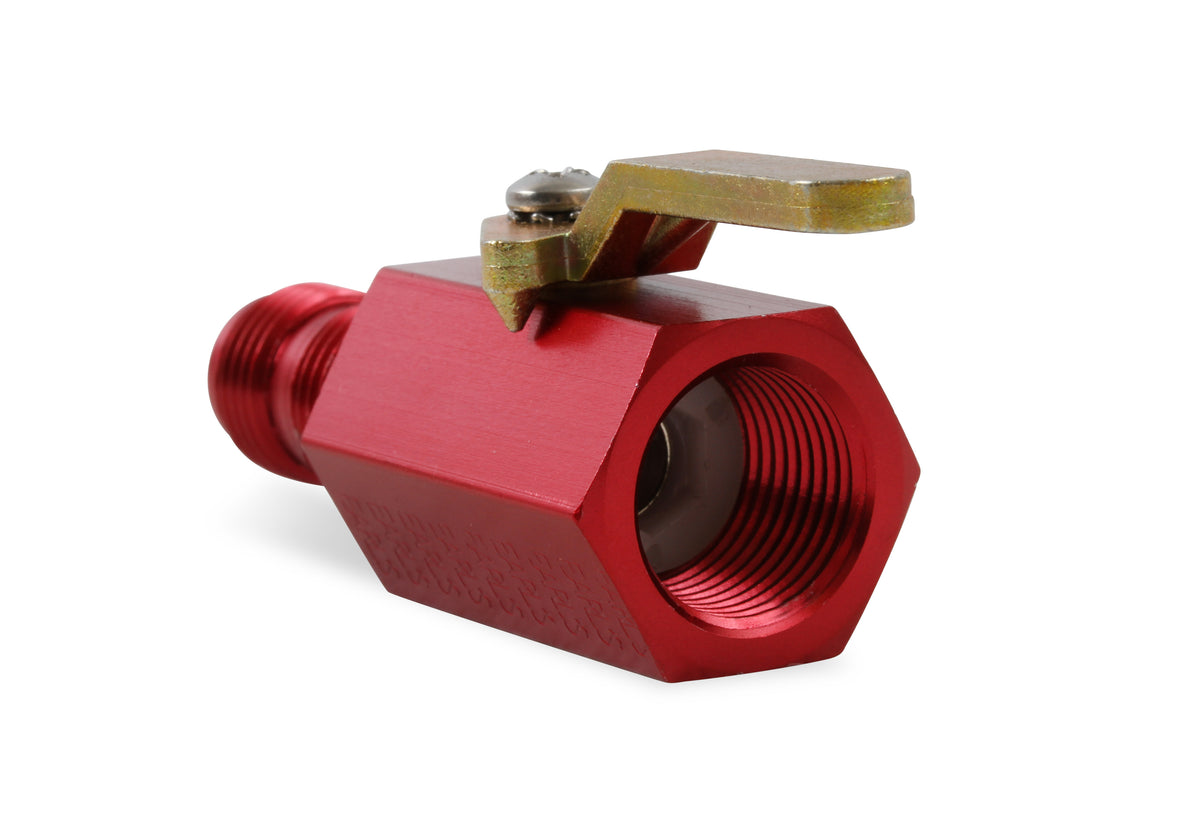 Shut-Off Valve 3/8" NPT Female Inlet & -6AN Bulkhead Outlet - 2.75 in. (2-3/4") Overall Length Red Anodized Aluminum