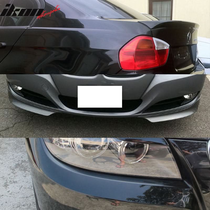 Fits 09-11 E90 OE Trunk Spoiler & Front Bumper Lip & Headlight Eyelids