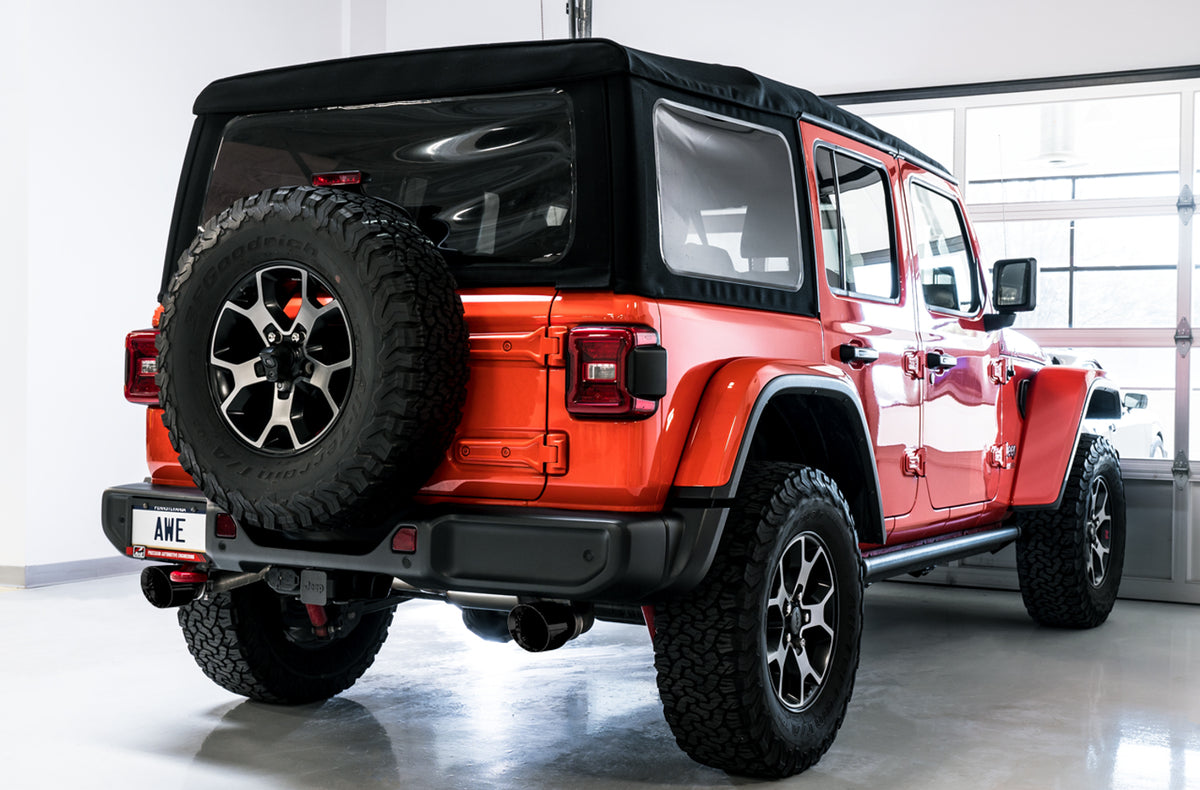 AWE Tread Edition Axleback Dual Exhaust for Jeep JL/JLU 3.6L/2.0T - Diamond Black Tips
