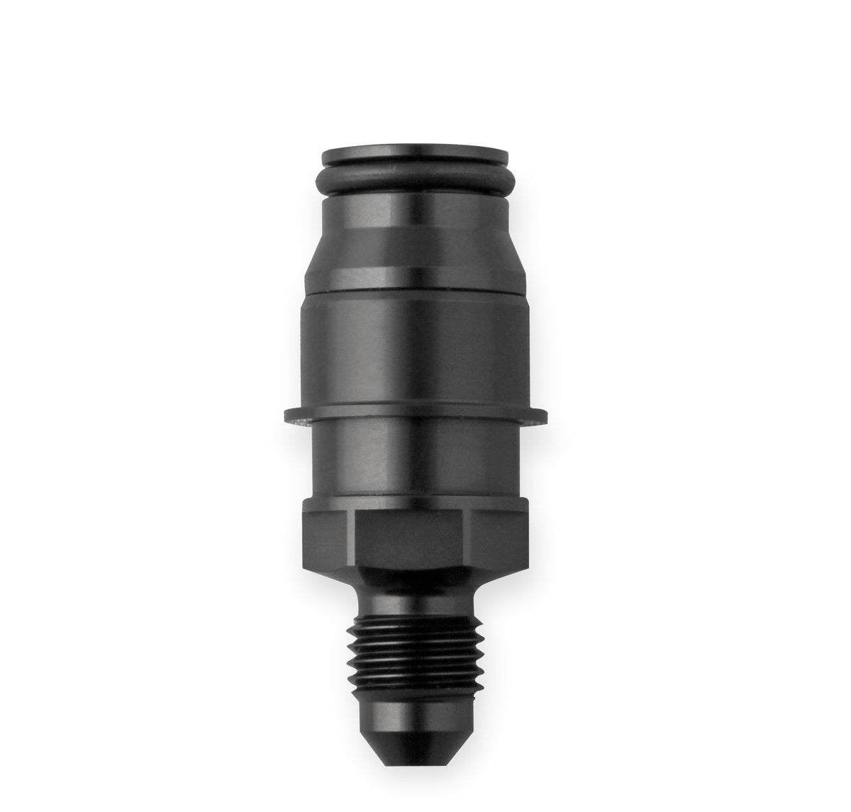 Clutch Adapter Fitting, -4 AN Male to Quick Connect, Fits Late Model T56 Hydraulic Clutch Release Bearing, Aluminum w/ Black Anodized Finish.  Includes Release Tool.