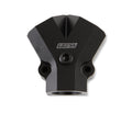 Fuel Distribution Block - Inlet 1/2" NPT and two 1/2" NPT Outlets. Black Anodized Aluminum.  1/8" NPT Gauge Port.