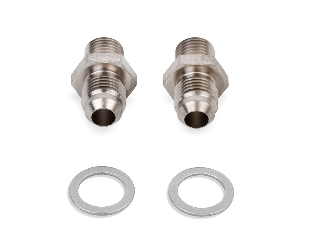 Earls Transmission Adapters, Package of 2 pieces w/ Crush Washers, Fits Most GM TH350, TH400, 700R4, 200R4, 4L60E, and Ford AODE Transmissions, Nickel Plated Steel
