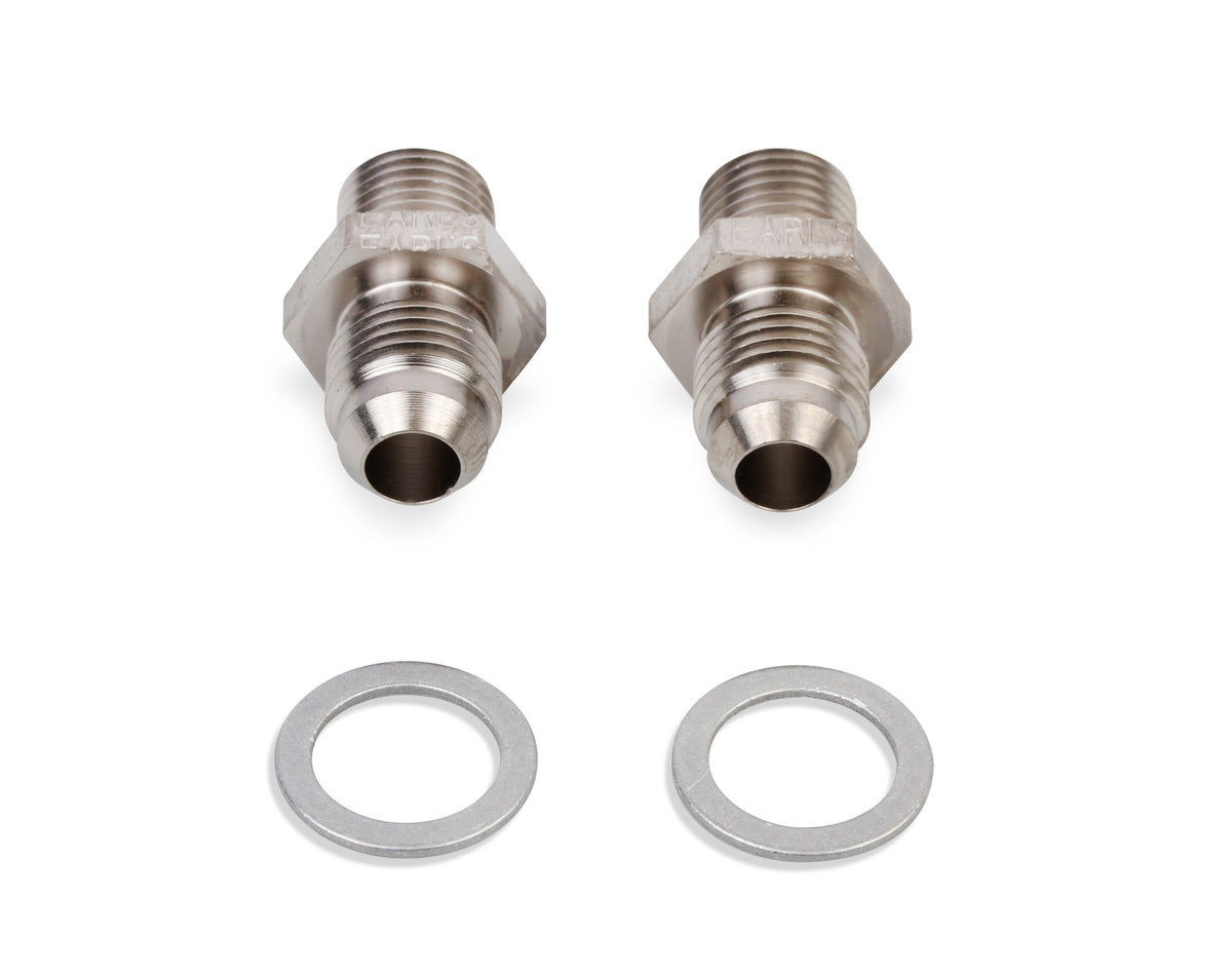 Earls Transmission Adapters, Package of 2 pieces w/ Crush Washers, Fits Most GM TH350, TH400, 700R4, 200R4, 4L60E, and Ford AODE Transmissions, Nickel Plated Steel
