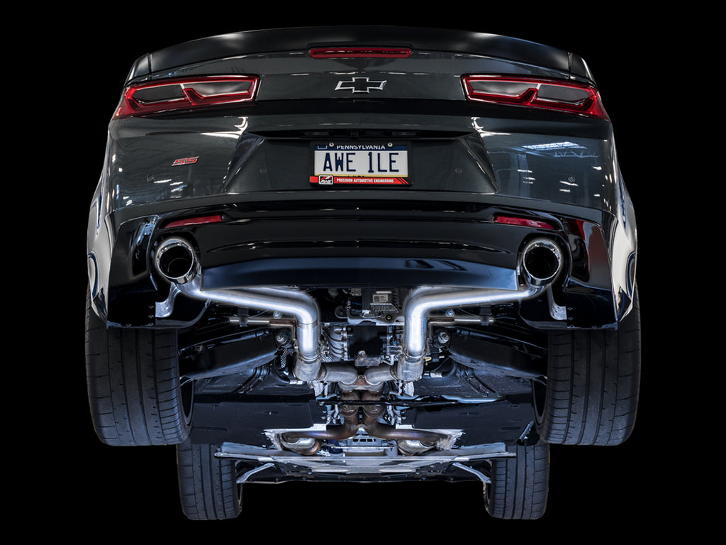 AWE Track Edition Axleback Exhaust for Gen6 Camaro SS/LT1, Dual Outlet - 4.5" Chrome Silver Tips