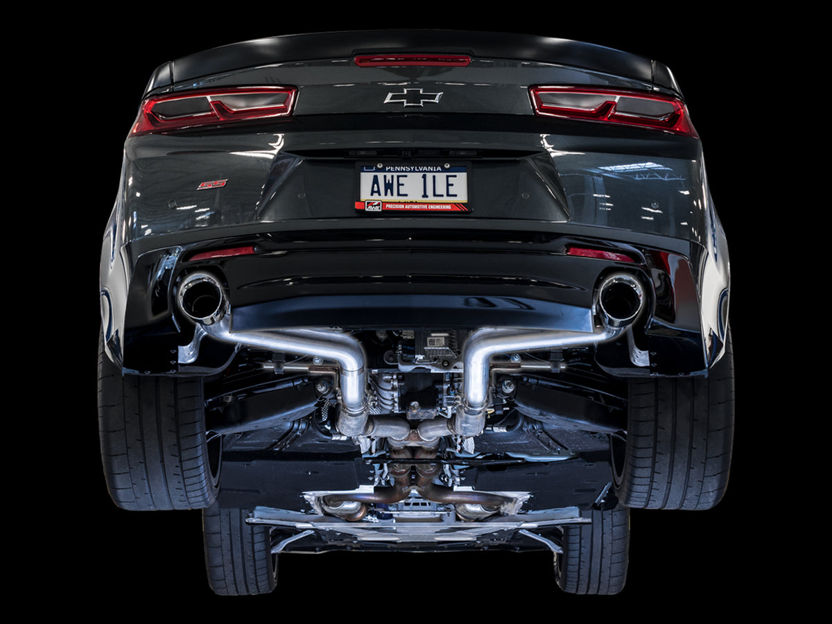 AWE Track Edition Axleback Exhaust for Gen6 Camaro SS/LT1, Dual Outlet - 4.5" Chrome Silver Tips