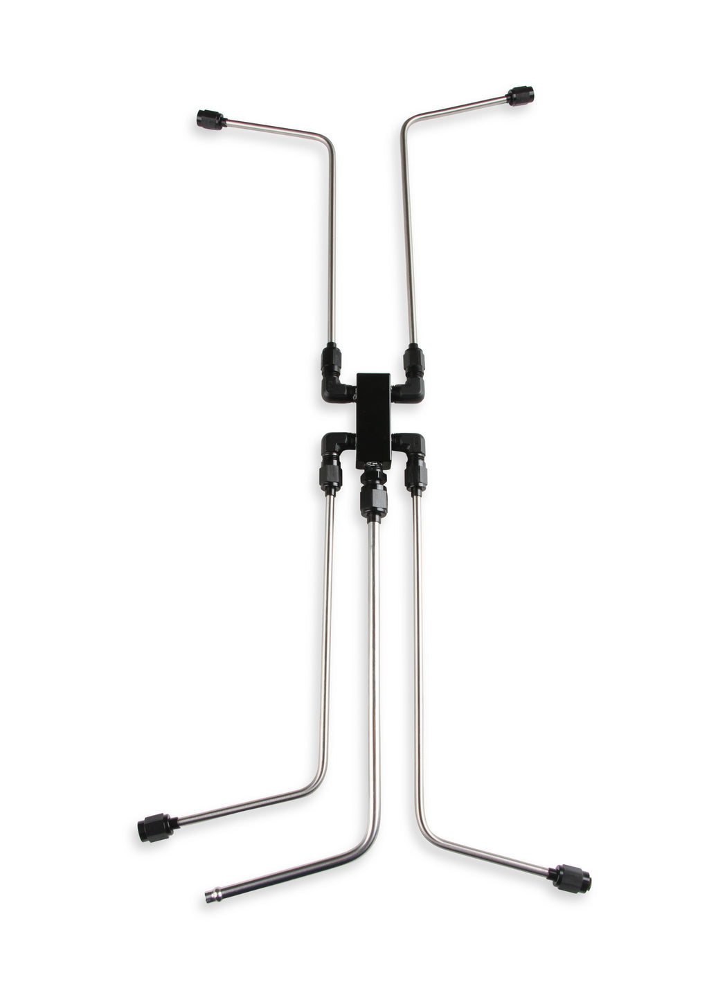 LS Steam Tube Kit w/ Stainless Steel Hard Line Tubing and Black Anodized Fittings & Distribution Block.  Four-Corner Style Allows Coolant Flow From the Front & Back of the Cylinder Heads.  Includes 2 Set of Pivoting Steam Vent Adapters