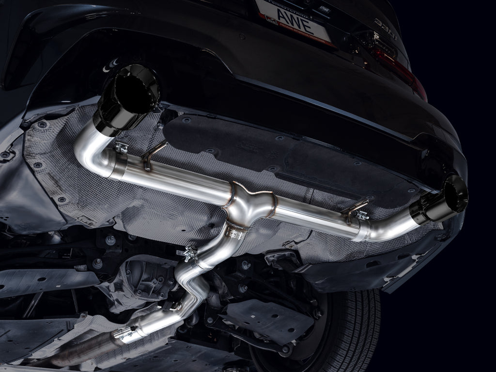 AWE Track Edition Axleback Exhaust for BMW G2X 330i/430i - 4.5” Diamond Black Tips