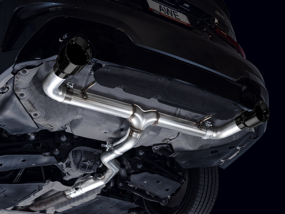 AWE Track Edition Axleback Exhaust for BMW G2X 330i/430i - 4.5” Diamond Black Tips