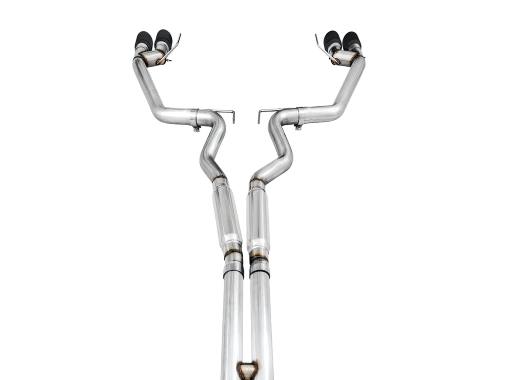 AWE Track Edition Cat-back Exhaust for the '18-'23 S550 Mustang GT - Quad Diamond Black Tips