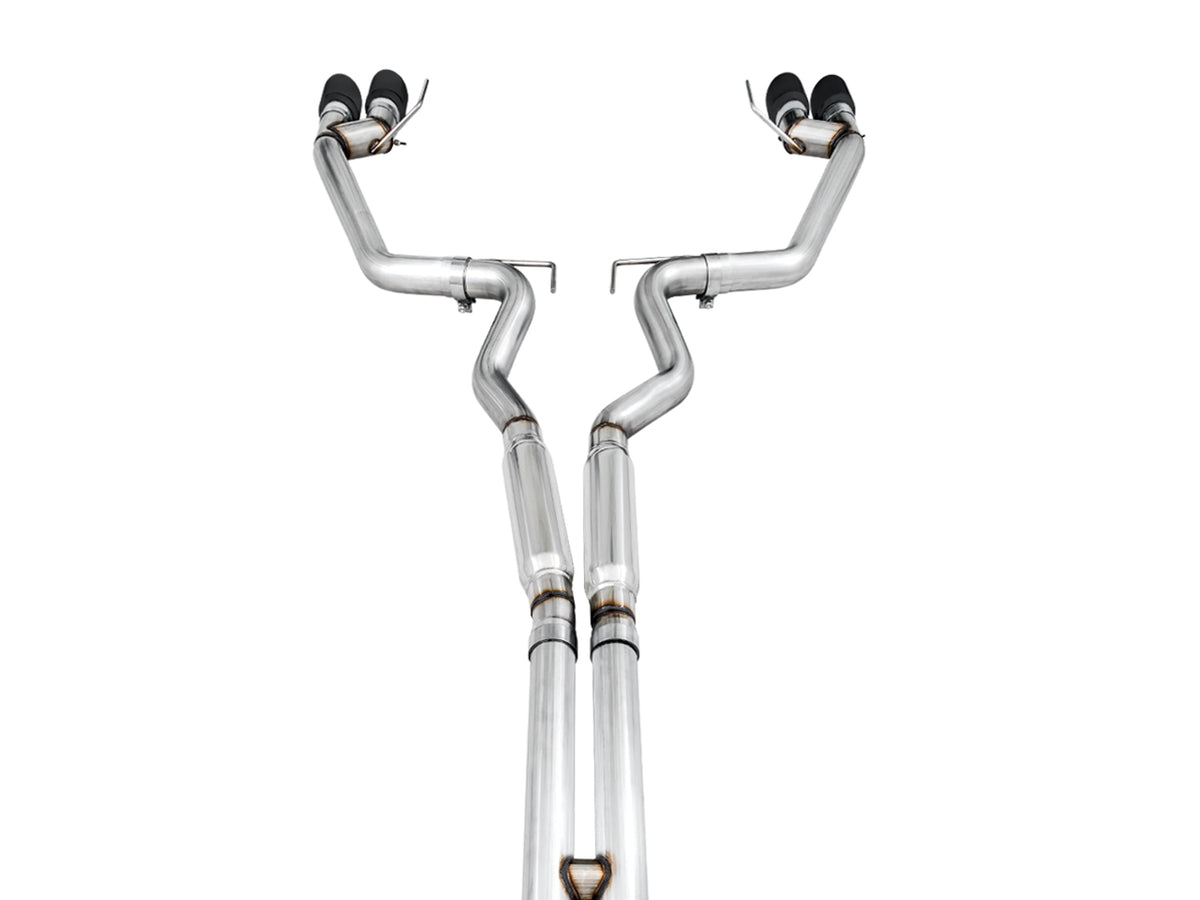 AWE Track Edition Cat-back Exhaust for the '18-'23 S550 Mustang GT - Quad Diamond Black Tips