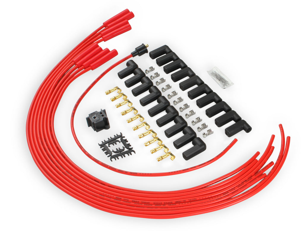 Spark Plug Wire Set - 8mm - Universal - Red Wire with Red Straight Boots - 5040R 8mm super stock universal fit spark plug wires feature a spiral core and red silicone jacket.