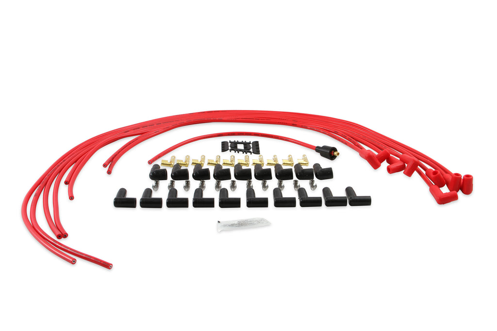 Spark Plug Wire Set- 8mm- Super Stock Universal-Graphite Core- 90 Deg Boots- Red - 4041R universal fit super stock 8mm spark plug wires feature a spiral core and red silicone jacket.