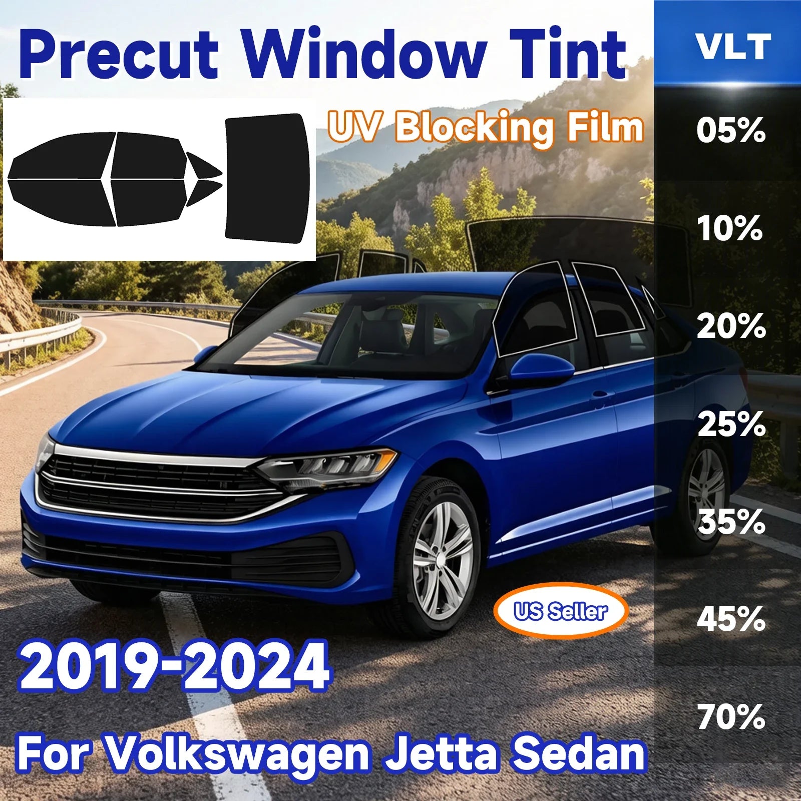Precut Window Tint Kit for VW Jetta Sedan (2019–2024) | UV Block & Privacy Film