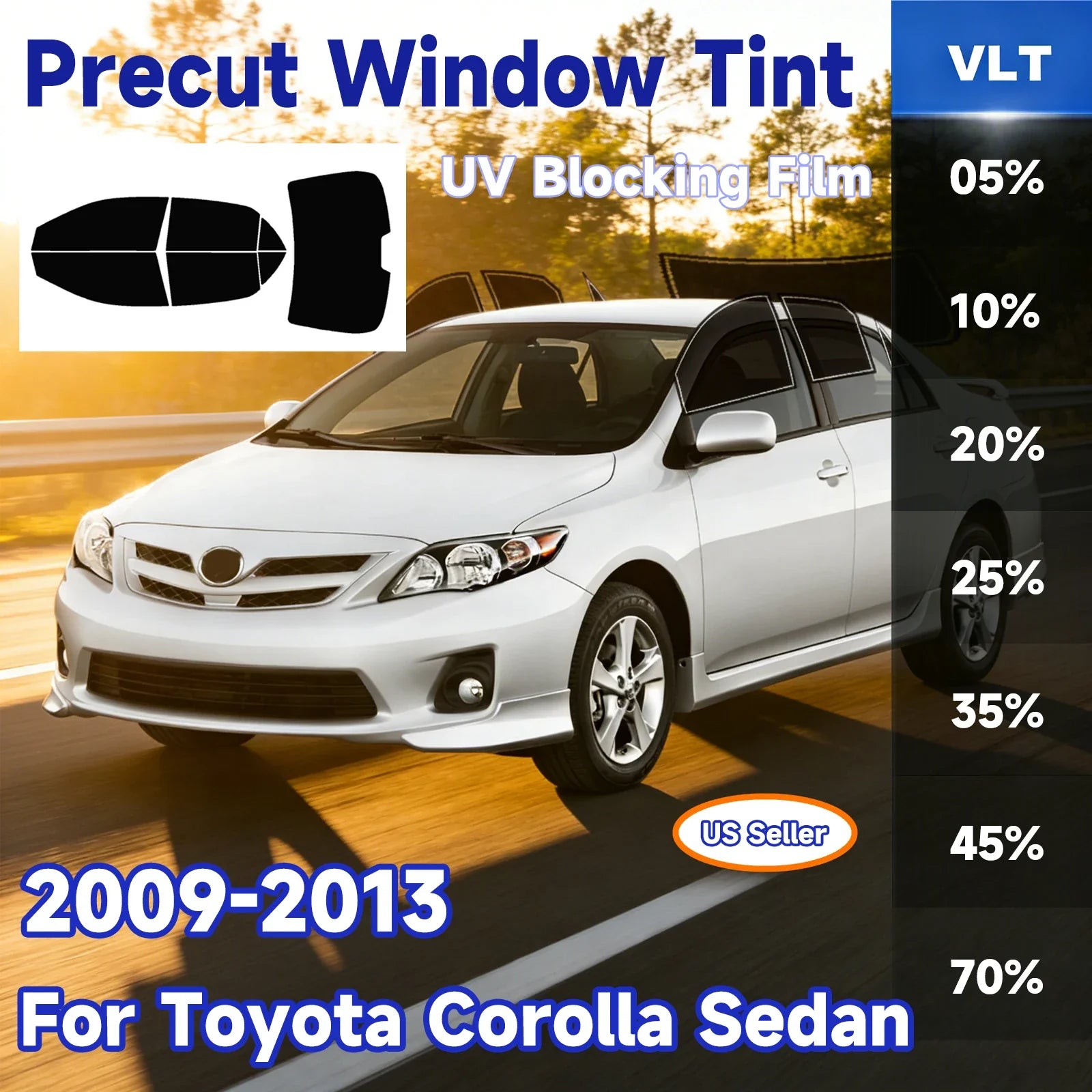 Precut Window Tint Kit for Toyota Corolla (2009–2013) | UV-IR Block & Privacy Film