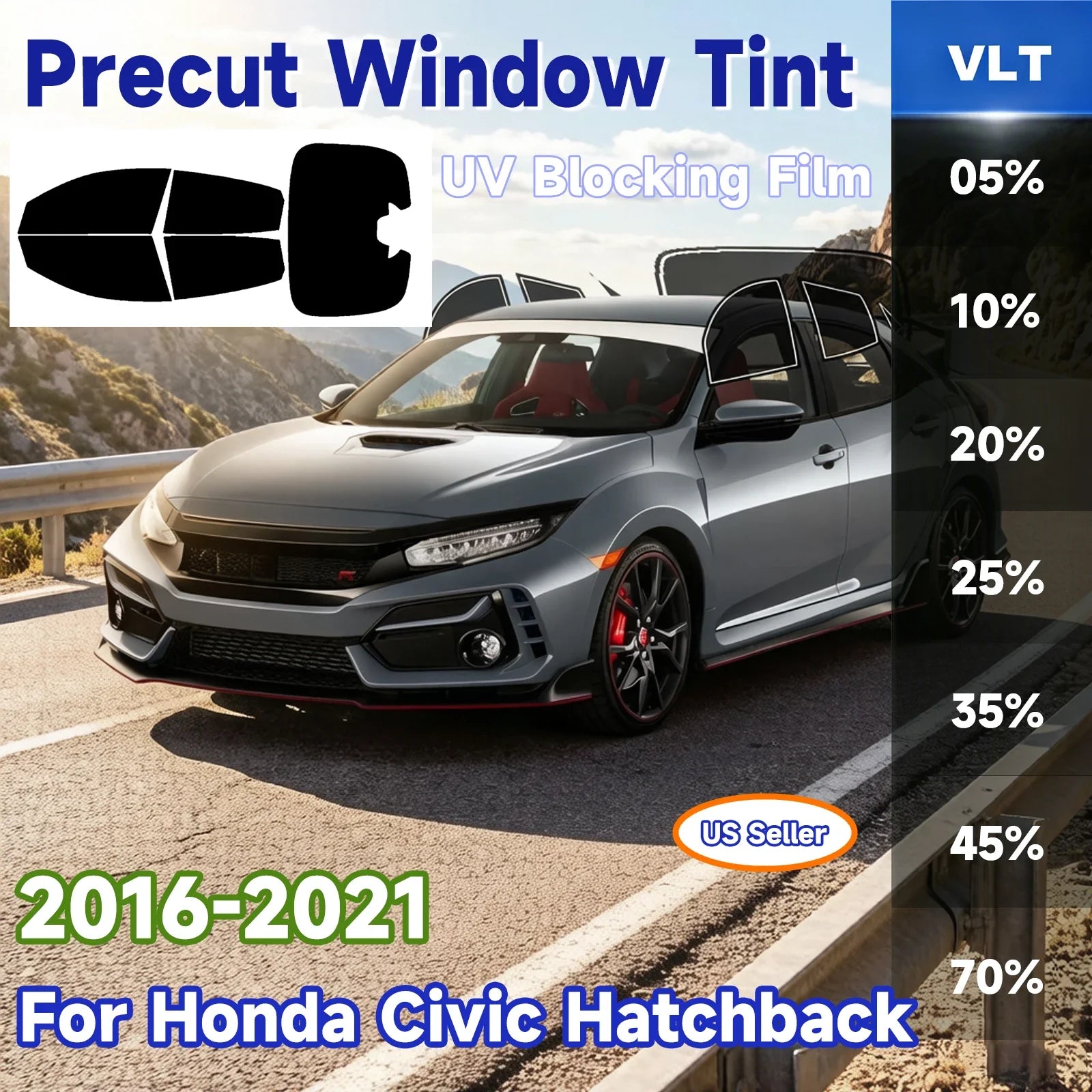 Precut Window Tint Kit for Honda Civic Hatchback (2016–2021) | UV-IR Block & Privacy Film