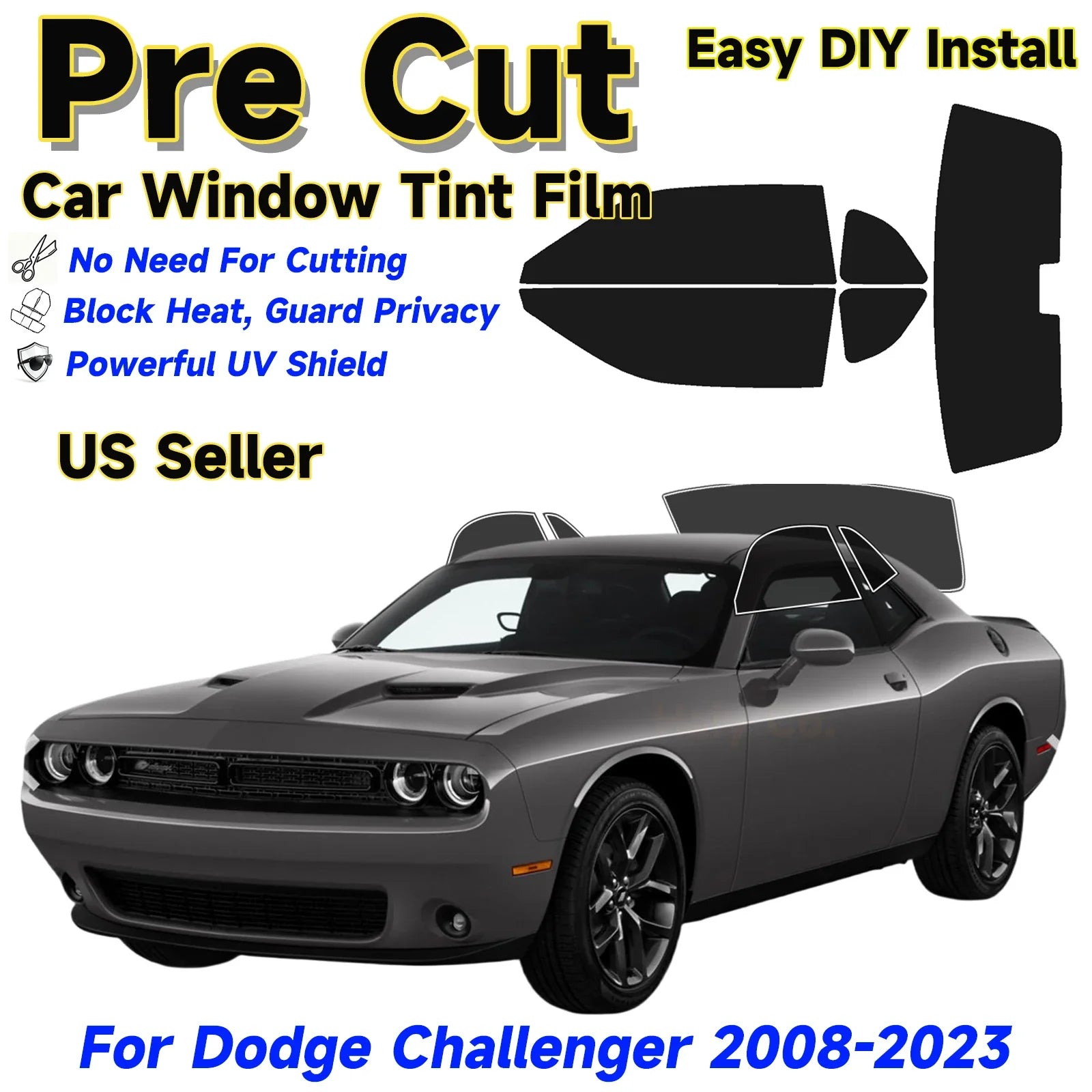 Precut Window Tint Kit for Dodge Challenger (2008–2023) | UV Block & Privacy Film