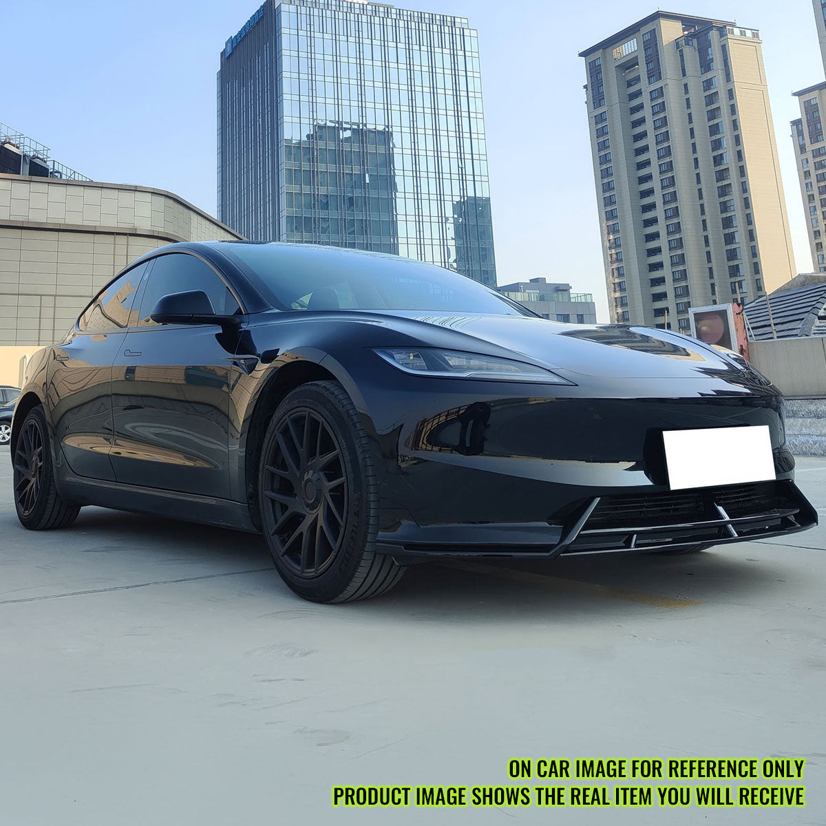 2024-2025 Tesla Model 3 IKON2 Style Front Bumper Lip Gloss Black PP