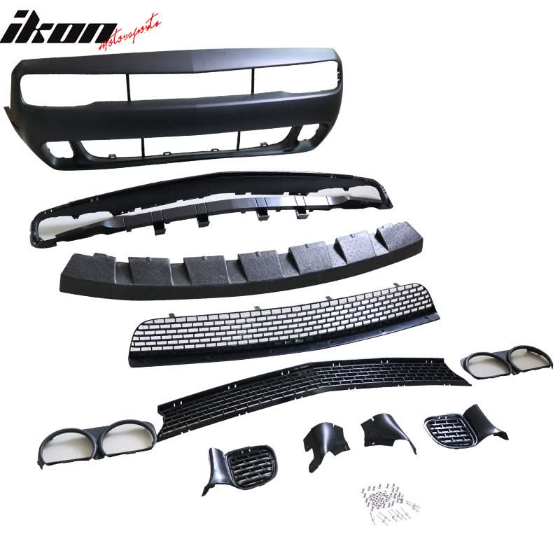 Fits 08-14 Dodge Challenger Front Bumper & SRT Front Lip & Headlights