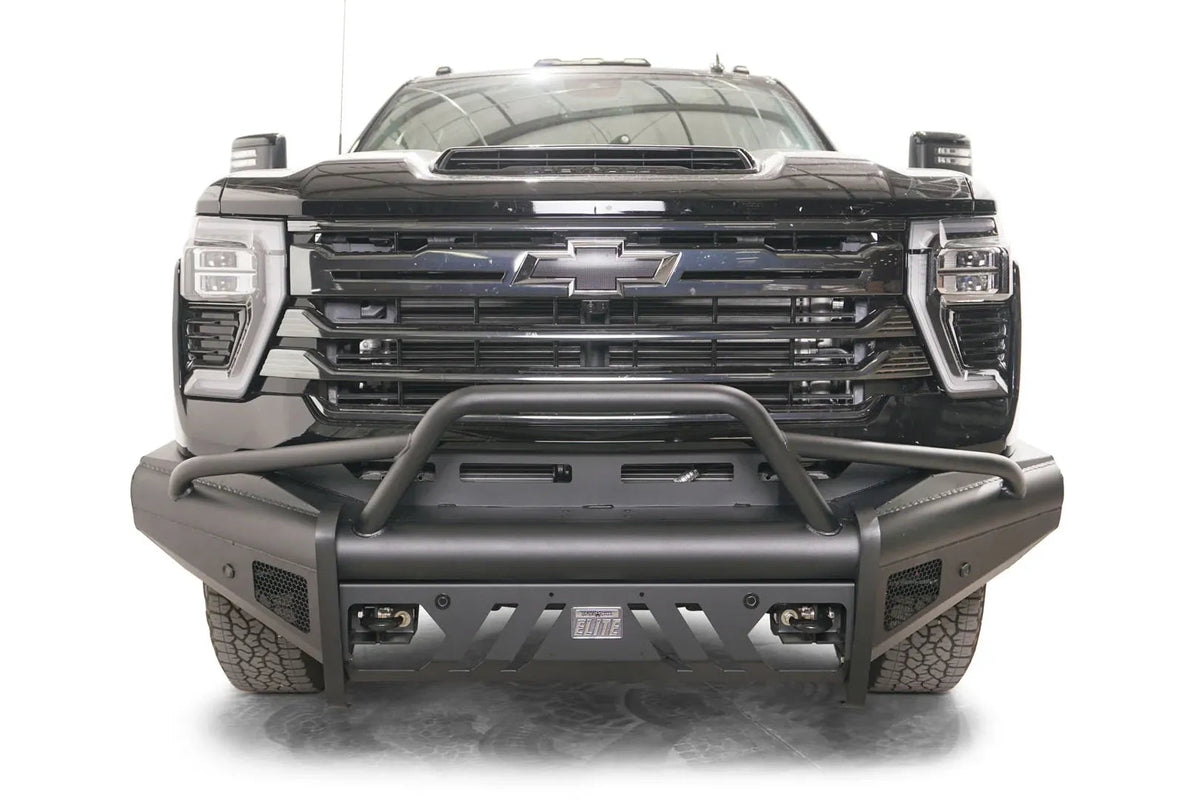 Fab Fours CH24-Q6162-1 Pre-Runner Guard installed on Chevrolet Silverado HD; accessories shown sold separately